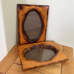 Large Heavy Wood Picture Frames Rustic Cabin Hand Crafted Oval Frame Set of 2